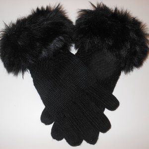 NUCOLLECTIONS BLACK OSFM FUR CUFF GLOVES